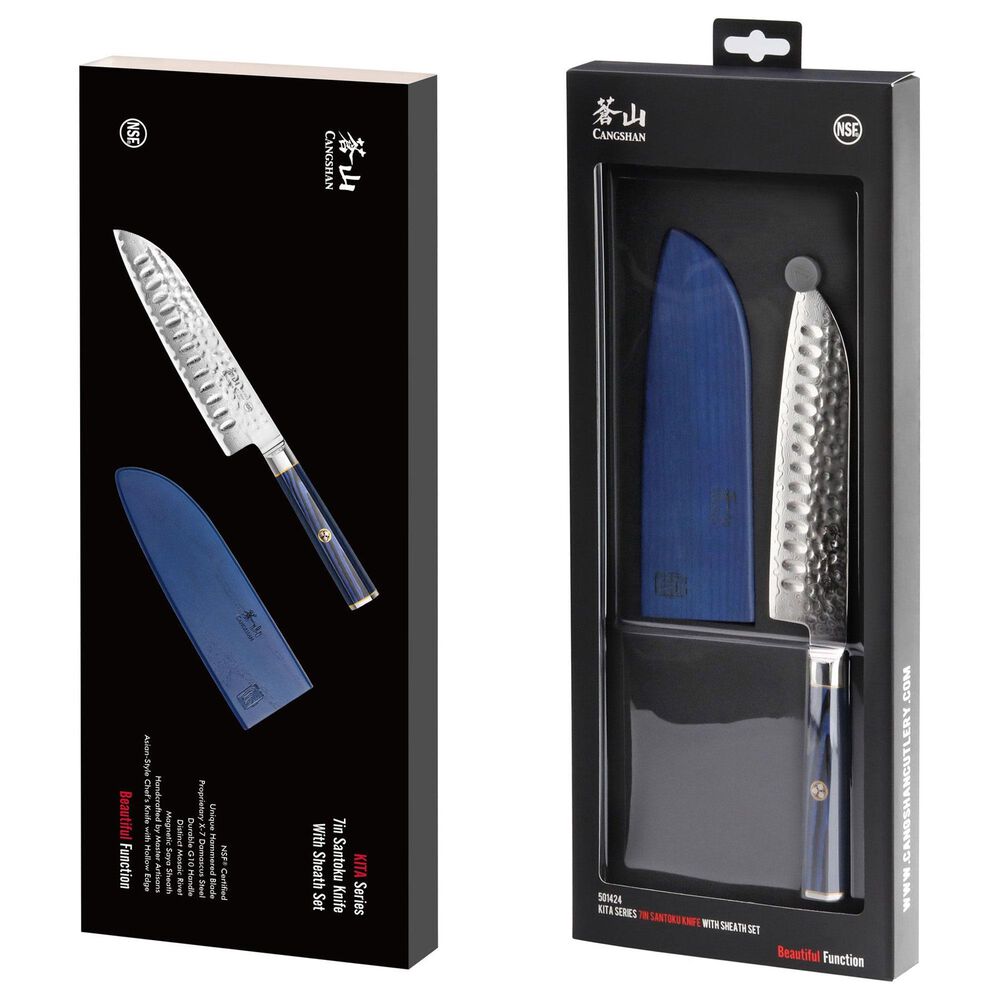 Cangshan Kita 7&quot; Santoku Knife with Sheath in Blue, Black and Silver, , large