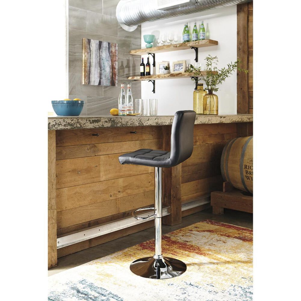 Ashley Adjustable Height Swivel Bar Stool with Black Cushion in Chrome, , large