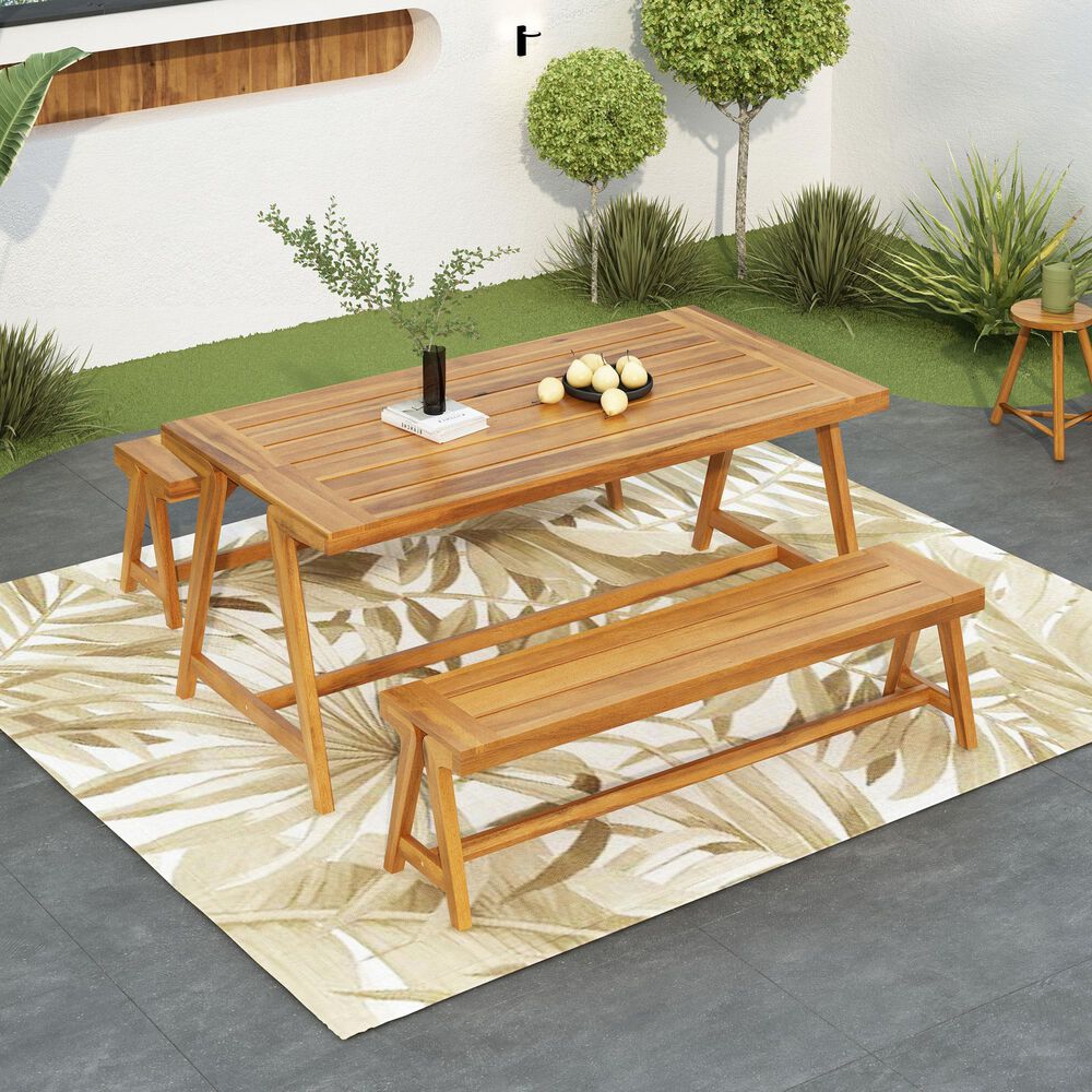 Hearth and Haven 3-Piece Outdoor Picnic Table Set in Teak, , large