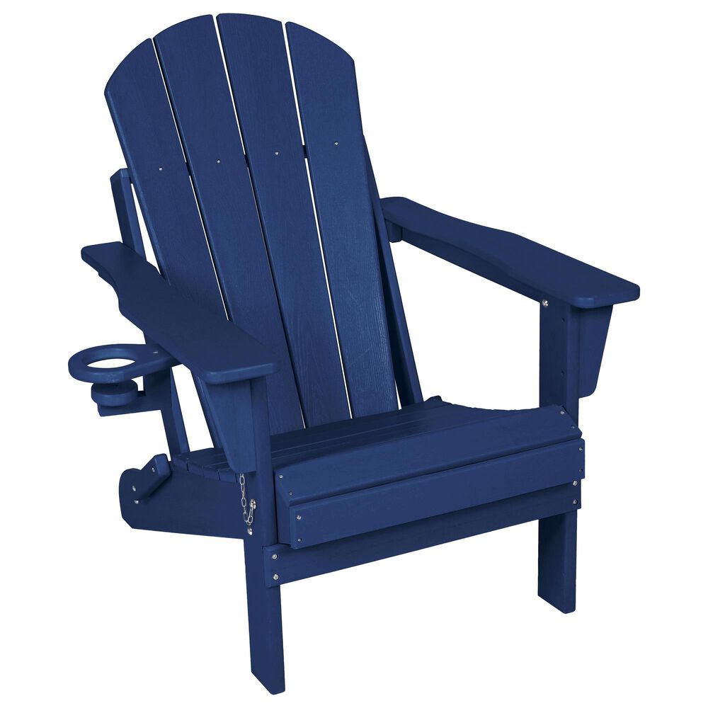 Hearth and Haven 3-Piece Outdoor Folding Adirondack Chair Set with Side Table in Navy Blue, , large