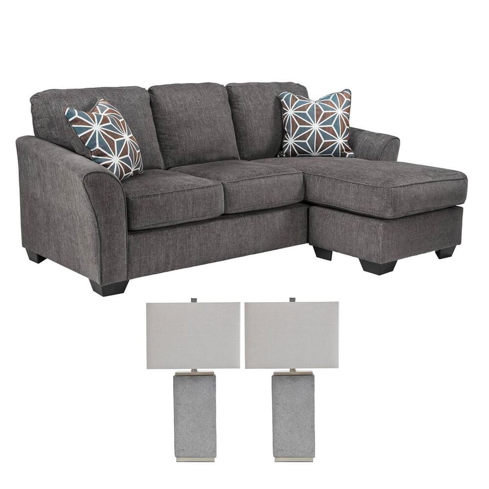 Signature Design by Ashley Sofa in Slate and a Pair of Lamps Set, , large