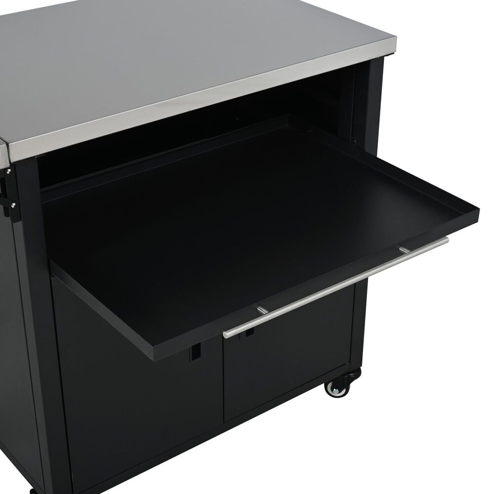Hearth and Haven Outdoor Kitchen Island Cart with Dual Expandable Stainless Steel Tabletops in Black, , large