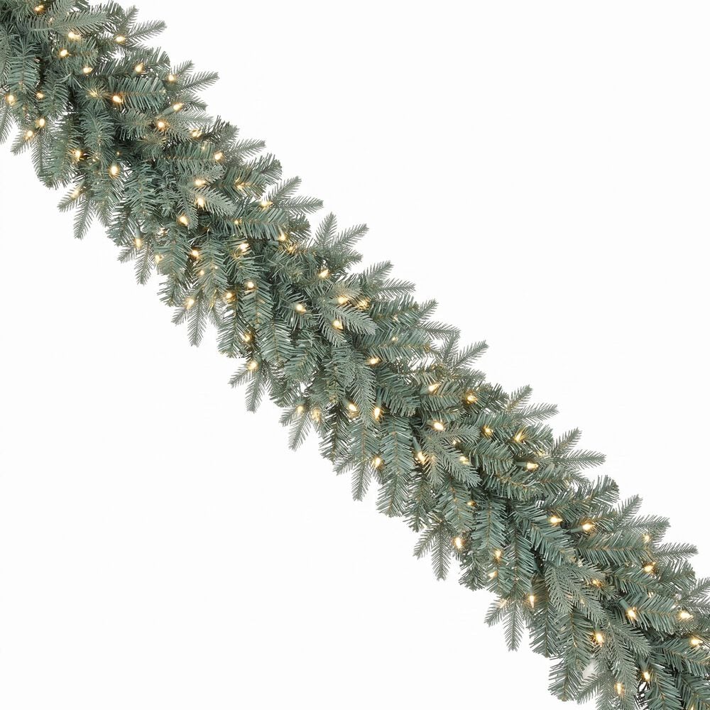 The Gerson Company 9" Pre-Lit Blue Spruce Garland in Green, , large