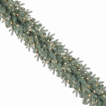The Gerson Company 9" Pre-Lit Blue Spruce Garland in Green, , large