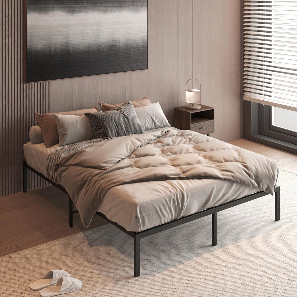 Hearth and Haven Full Metal Platform Bed Frame in Black, , large