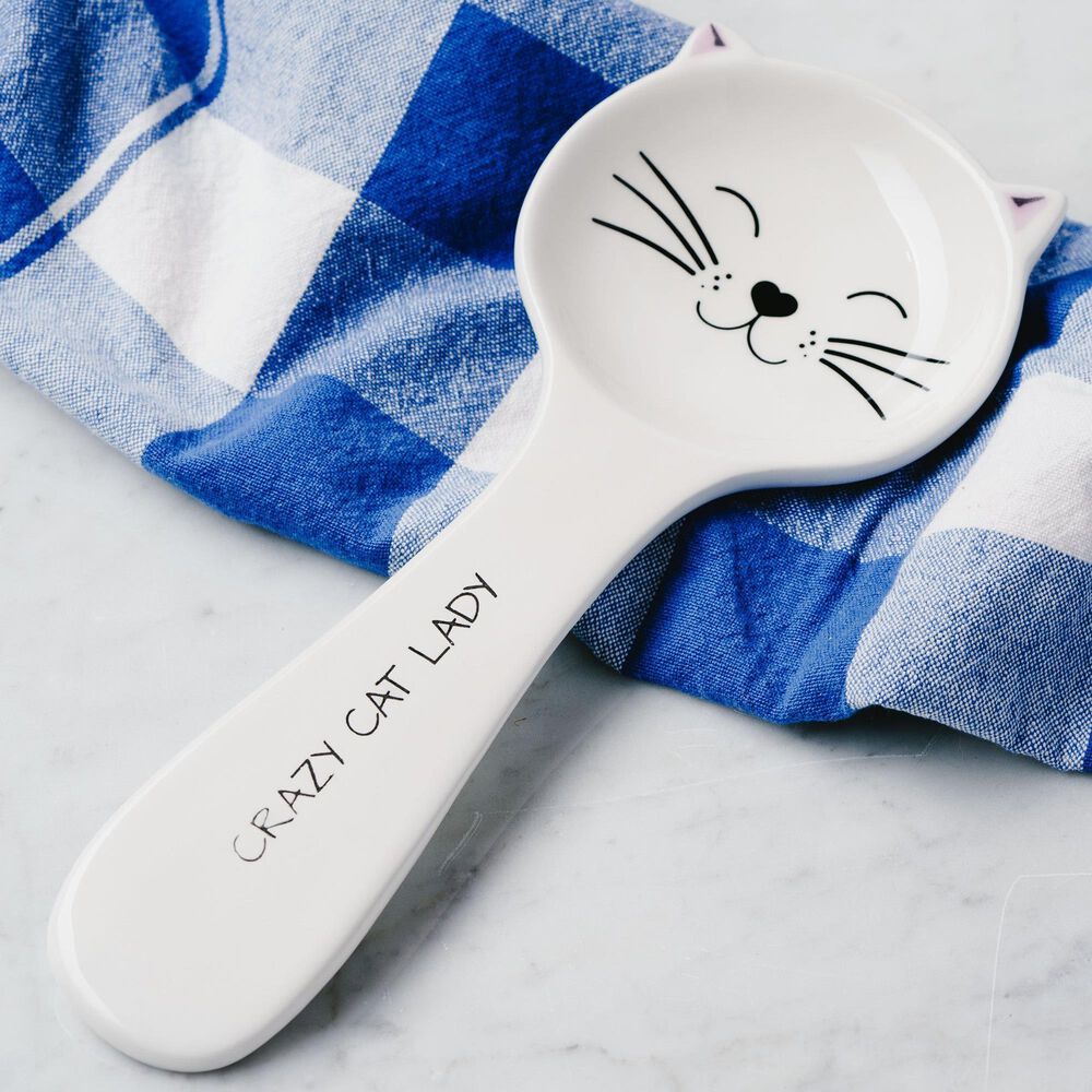 Pavilion Crazy Cat Lady 10&quot; Spoon Rest in White, , large