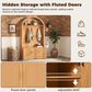 HOMLUX Farmhouse Fabric Arched Top Hall Tree with 5 Metal Hooks and Adjustable Shelves in Natural, , large