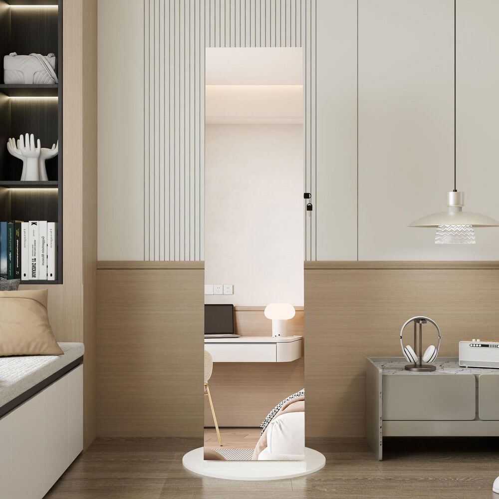 GigaCloud Swivel Jewelry Cabinet with Full Length Mirror and Locking Mechanism in White, , large