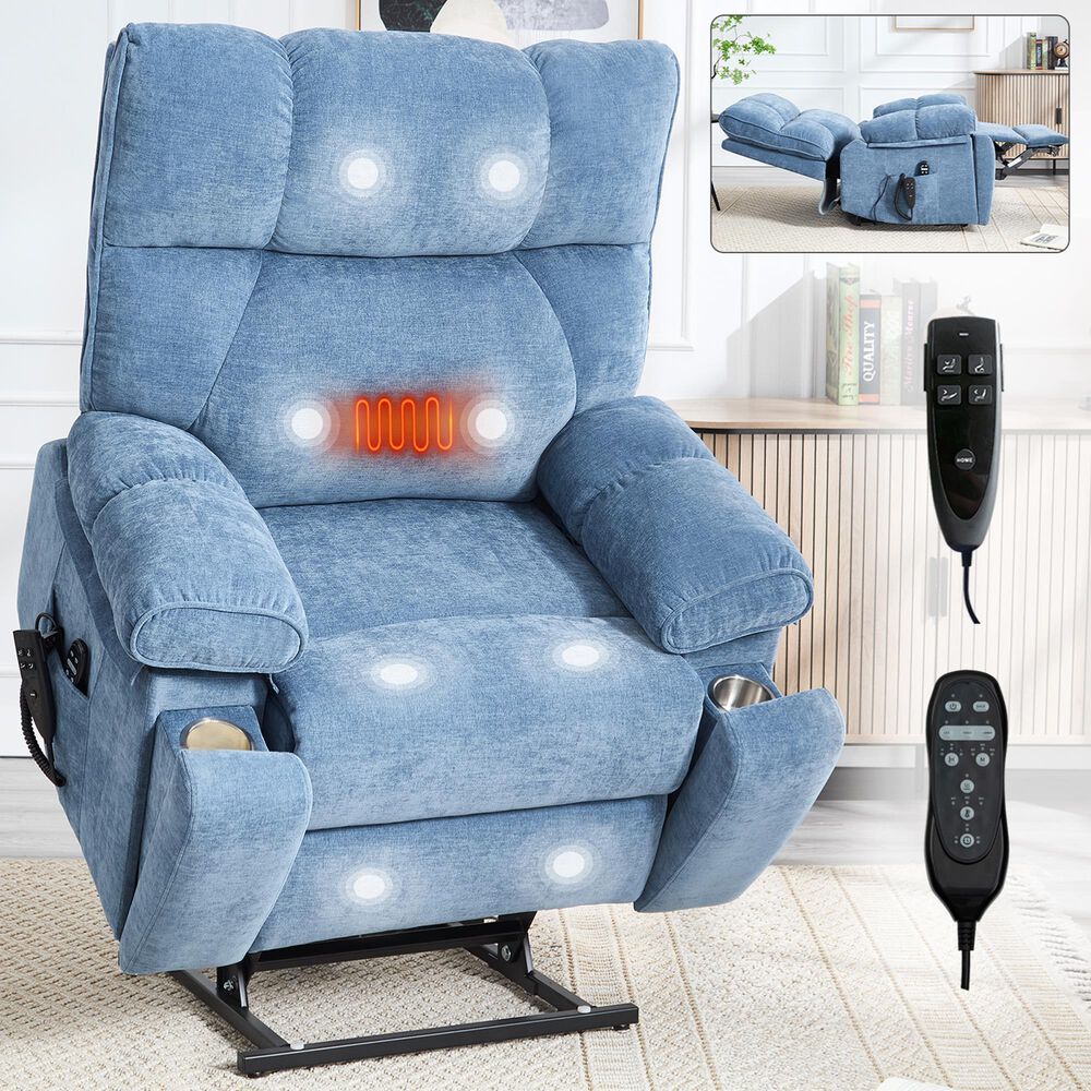 Hearth and Haven Large Power Lift Recliner in Blue, , large