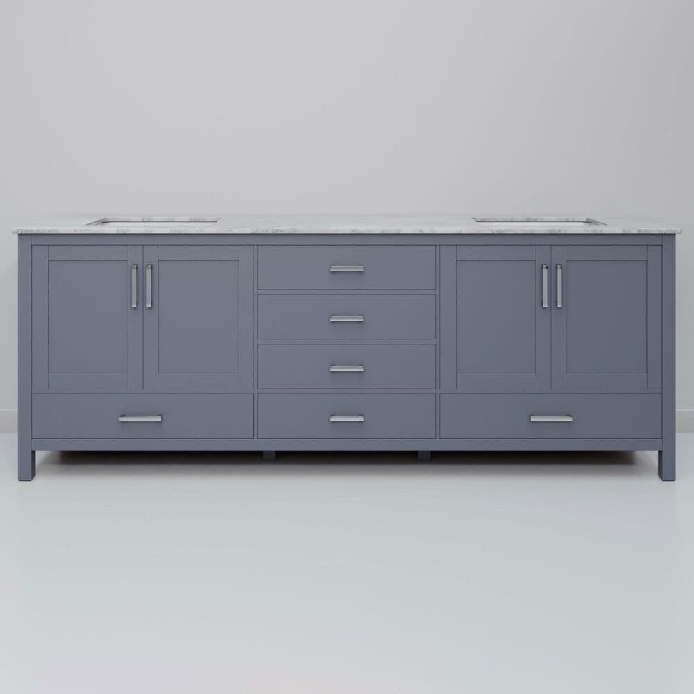 Lexora Home Jacques 80" Double Bathroom Vanity in Dark Grey with 2 cm White Carrara Marble Top and Rectangular Sinks, , large