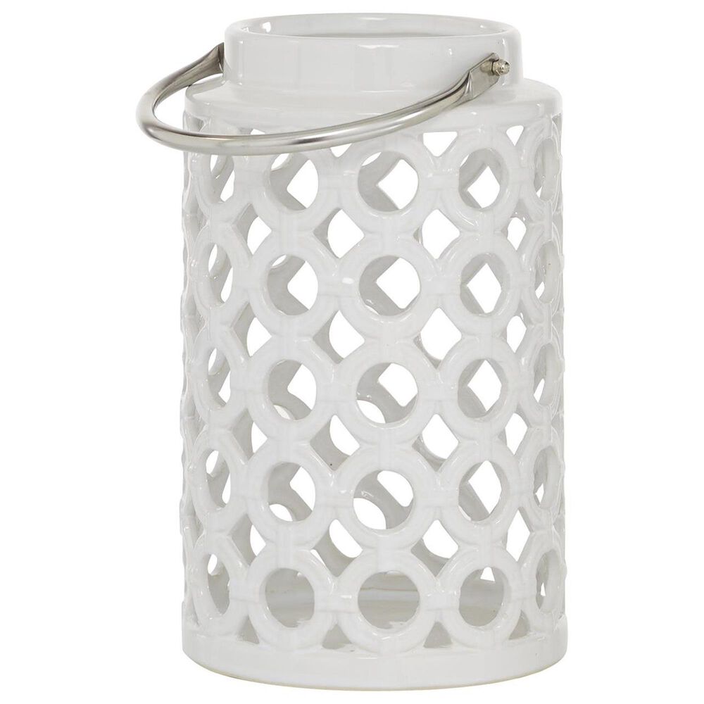 Maple and Jade 11&quot; Circles Decorative Indoor/Outdoor Decorative Candle Lantern in Polished White and Silver, , large