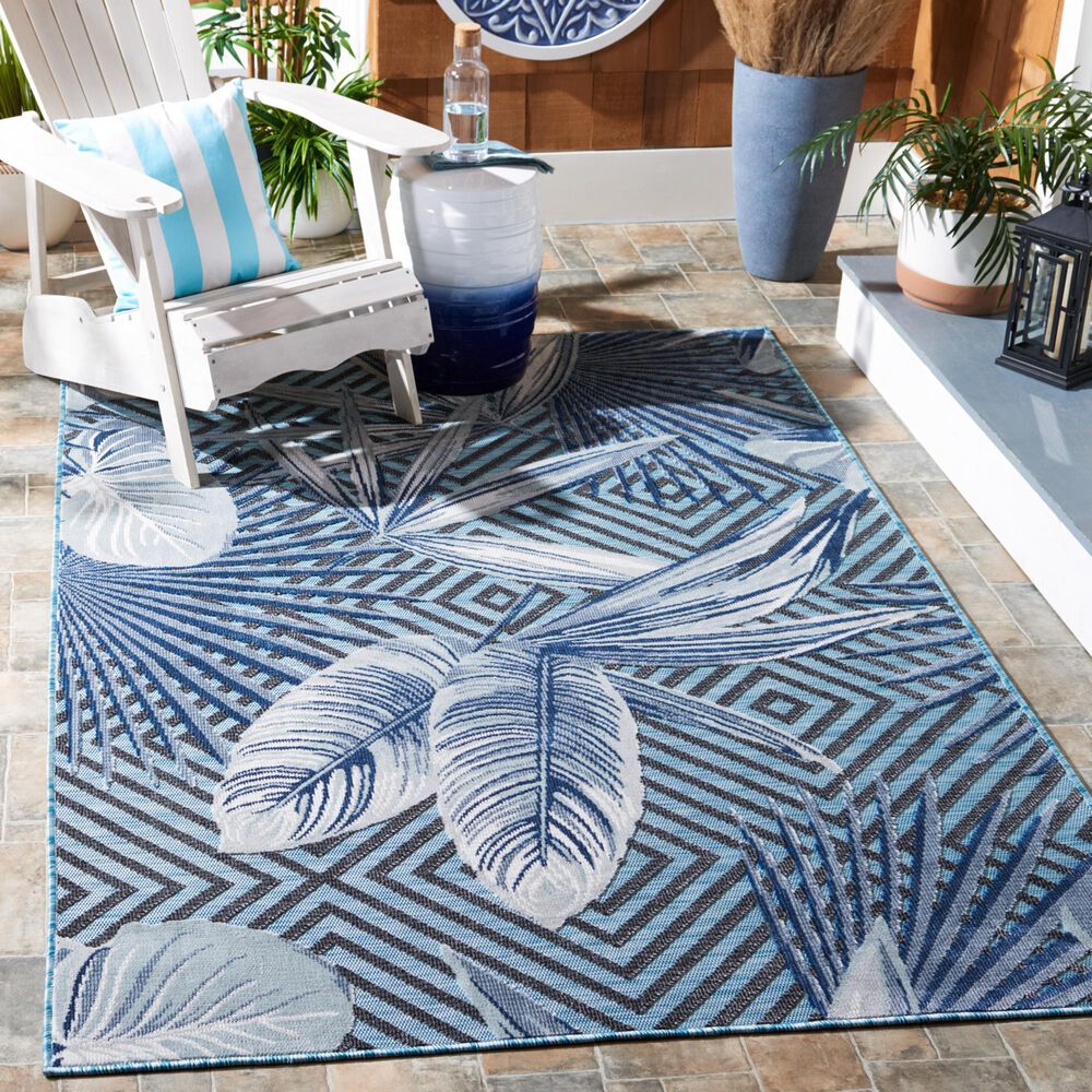 Safavieh Cabana CBN447K 4&#39; x 6&#39; Aqua and Navy Indoor/Outdoor Area Performance Rug, , large