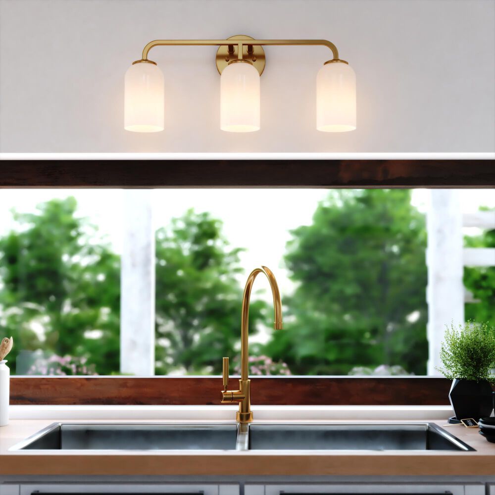 Vaxcel Shelby 3-Light Bathroom Vanity in Natural Brass, , large