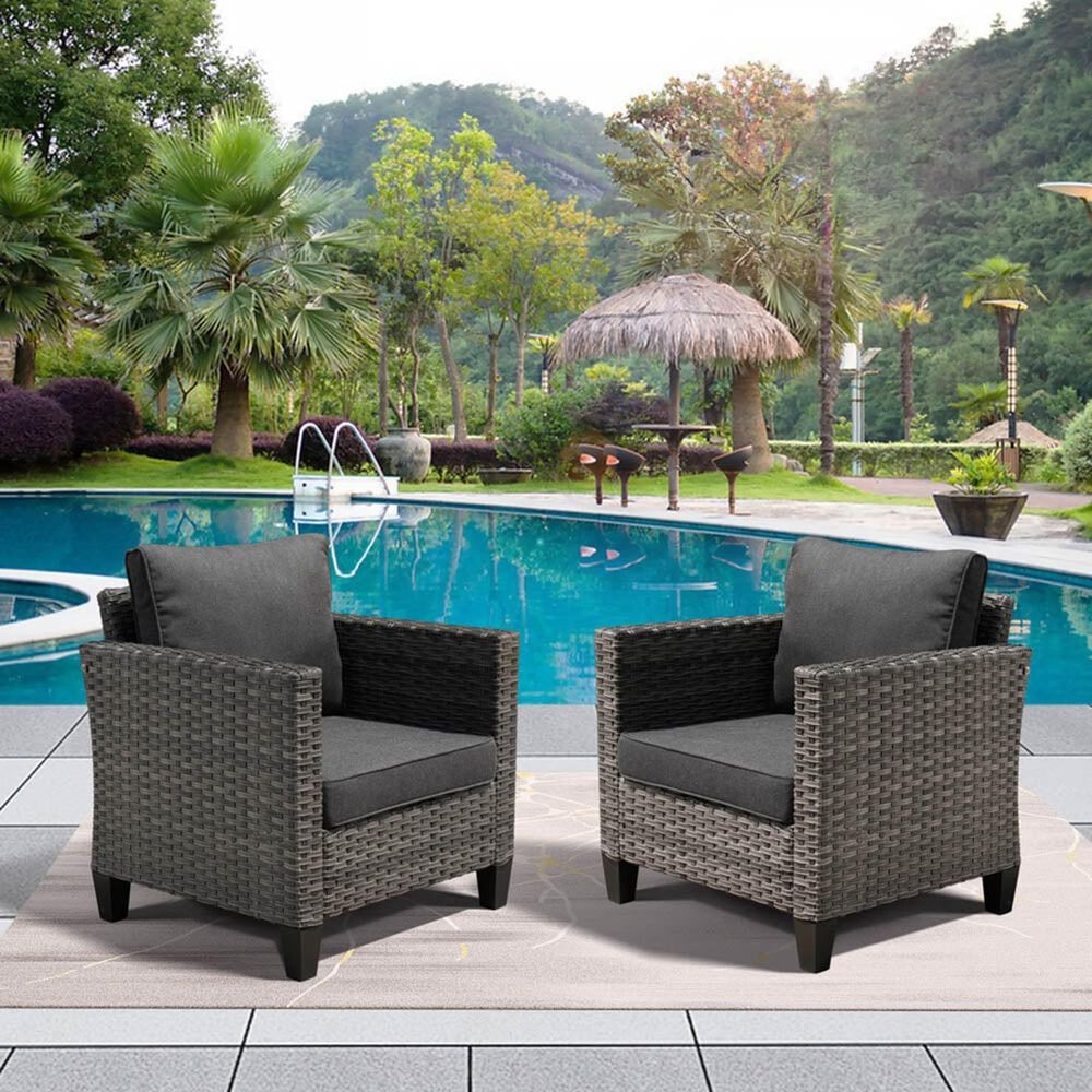HOMLUX 28" Patio Single Chair in Black (Set of 2), , large