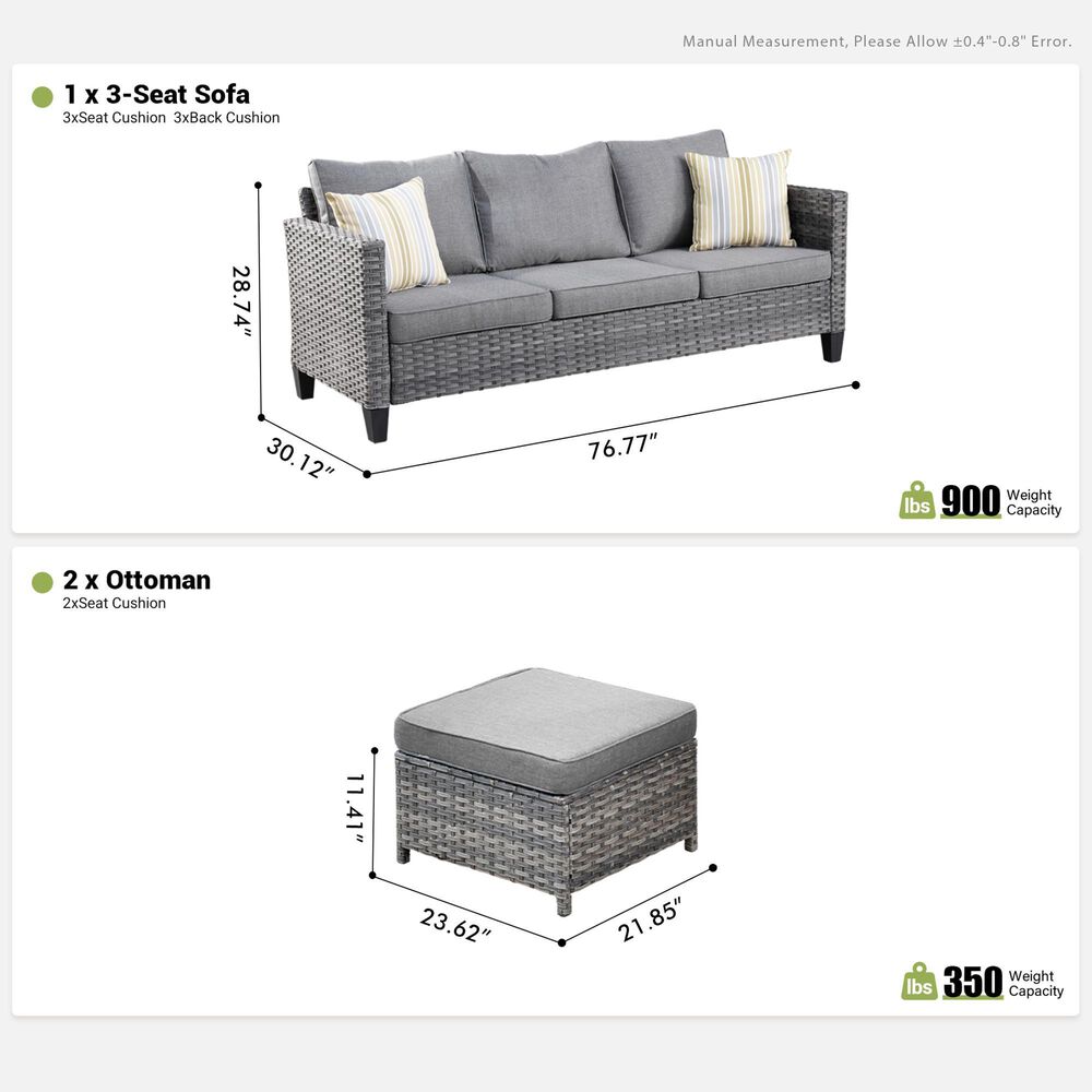 HOMLUX 3-Piece Modular Outdoor Sofa Set with Two Ottomans in Dark Gray, , large