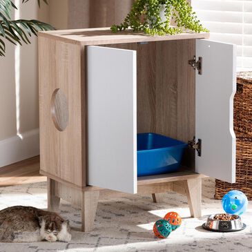 Baxton Studio Romy 2-Door Litter Box Cover House in White, , large