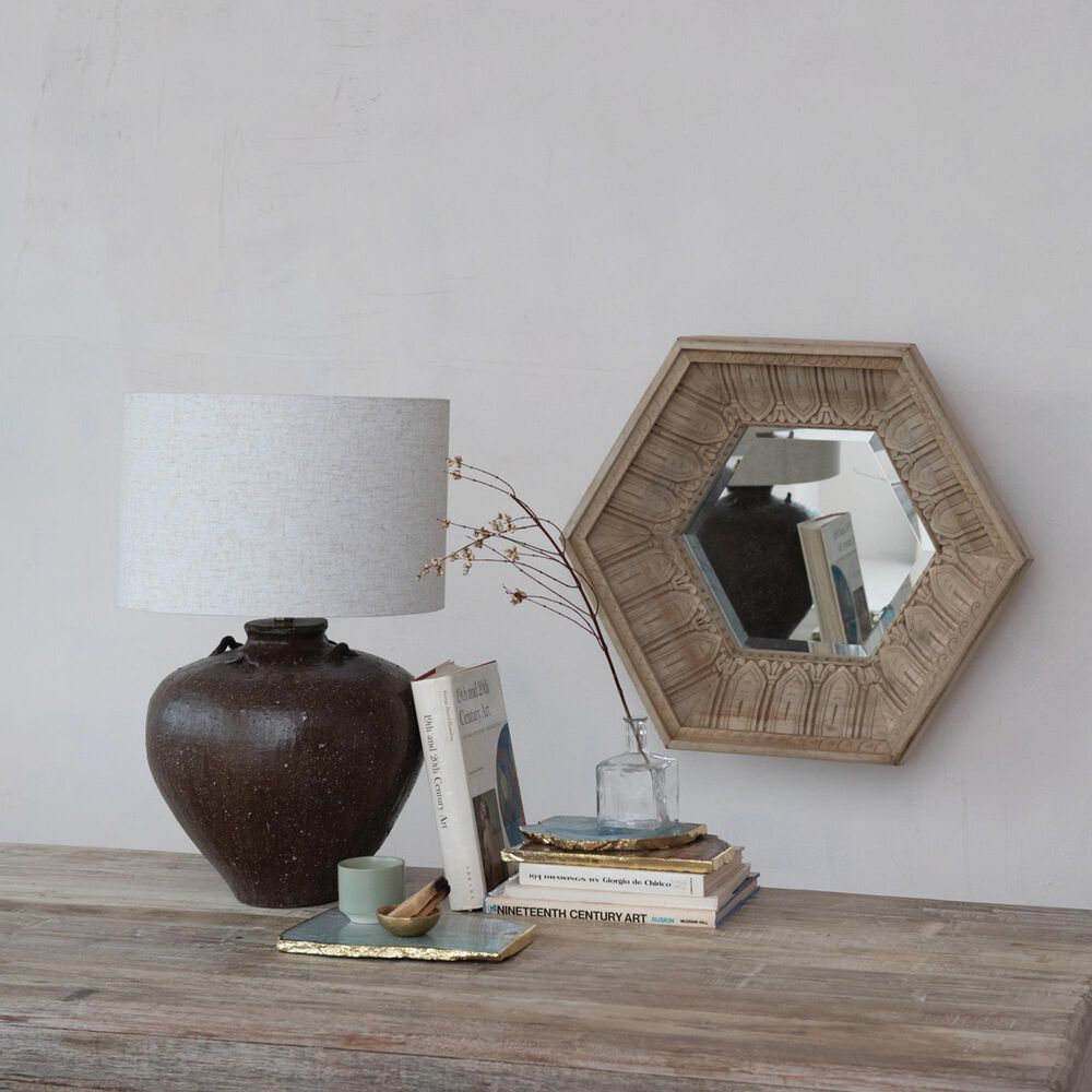 Creative Coop Textured Stoneware Table Lamp in Brown, , large