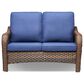 Sunwell Garden 34"H 2-Seater Outdoor Loveseat with Curved Armrests and Navy Cushions in Brown, , large