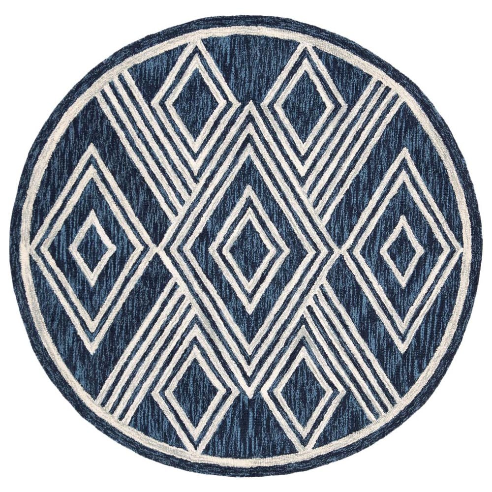 Safavieh Micro-Loop MLP156N 7" Round Navy and Ivory Area Rug, , large