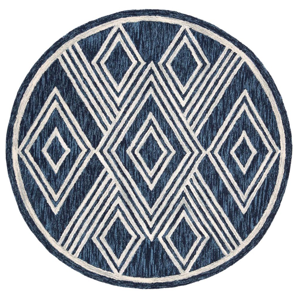 Safavieh Micro-Loop MLP156N 7" Round Navy and Ivory Area Rug, , large