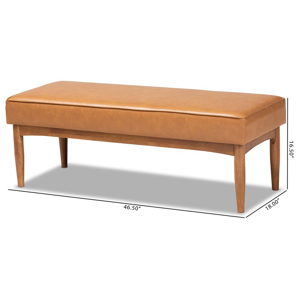Baxton Studio Arvid Dining Bench with Tan Cushion in Walnut Brown, , large