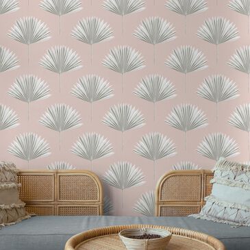 NextWall Tropical Fan 216" x 20.5" Peel and Stick Wallpaper in Pink Mist, , large