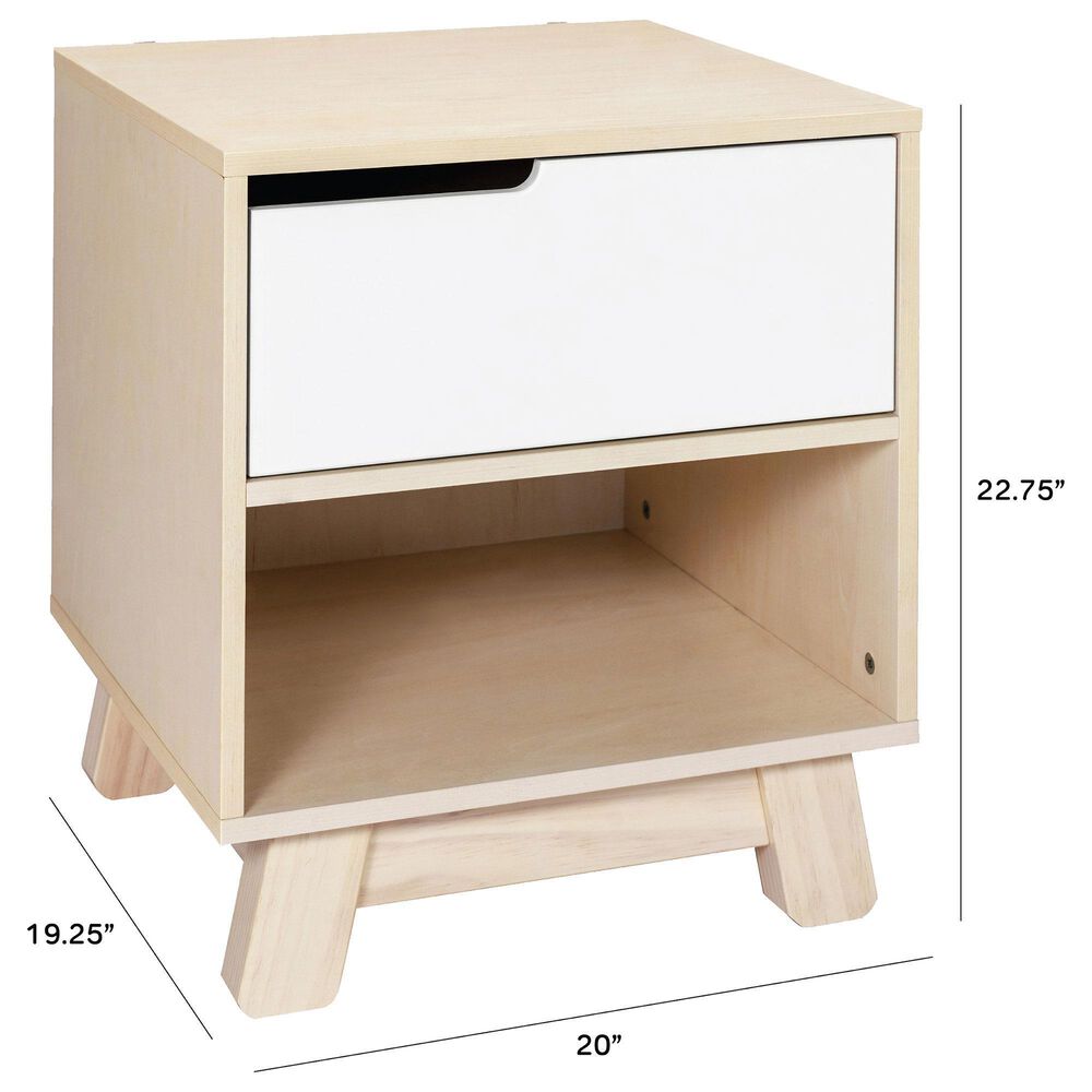 Babyletto Hudson 1 Drawer Nightstand with USB Port in Washed Natural and White, , large