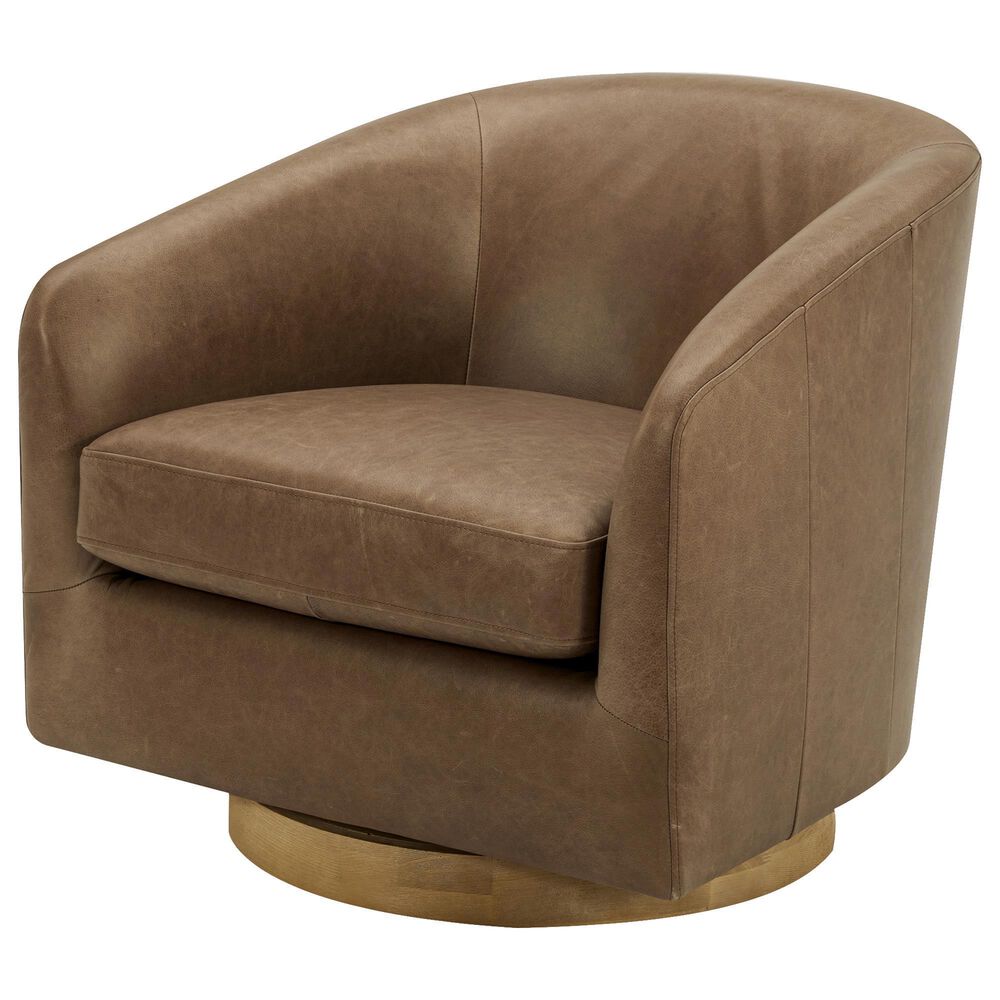 Moe"s Home Collection Oscy Leather Swivel Chair in Dark Brown, , large