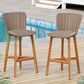 Hearth and Haven Lymington Outdoor Wicker Barstool with Teak Frame in Light Brown (Set of 2), , large
