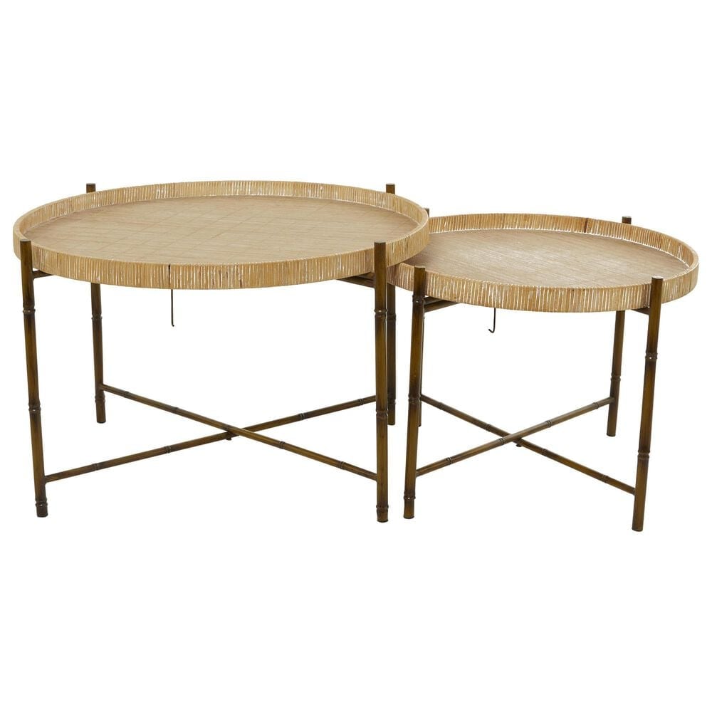 Maple and Jade 3-Piece Rattan Nesting Coffee Table in Matte Brown, Whitewashing and Dark Brown, , large