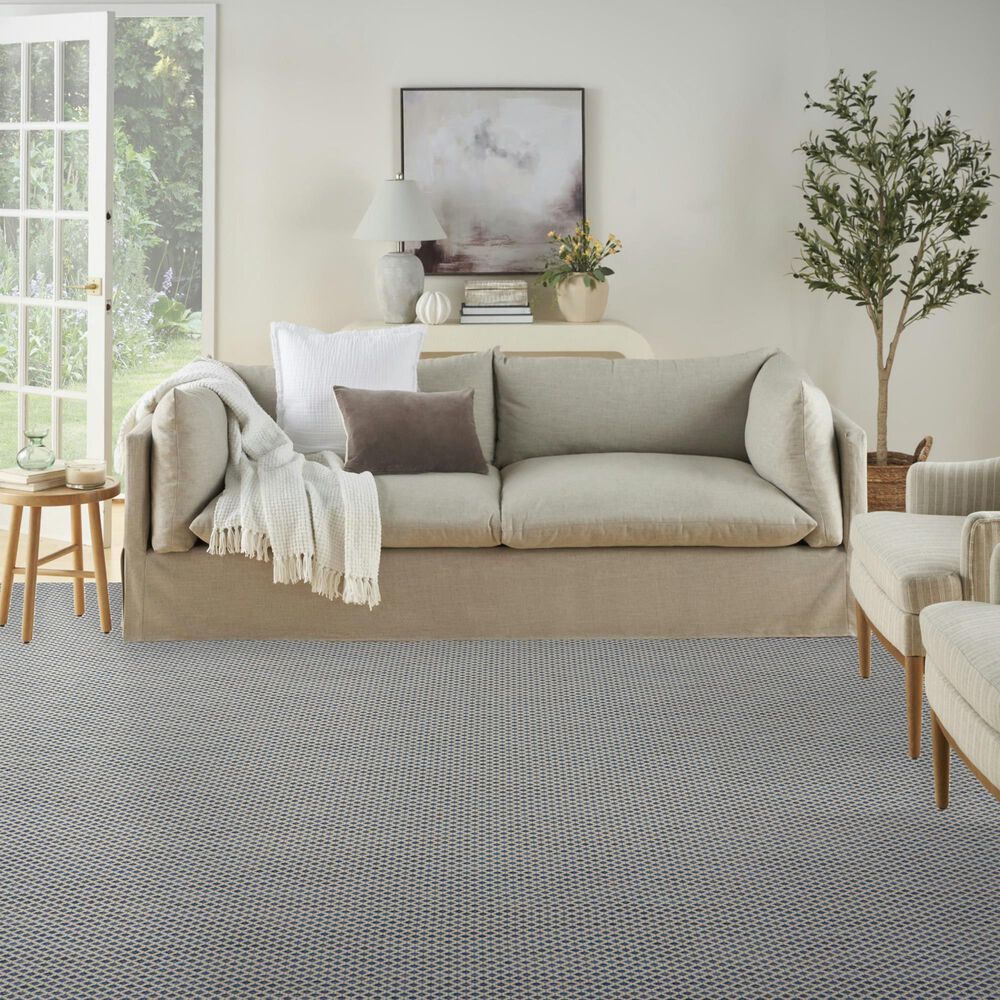 Nourison Courtyard Ivory and Blue 10&#39; x 14&#39; Indoor/Outdoor Area Rug, , large