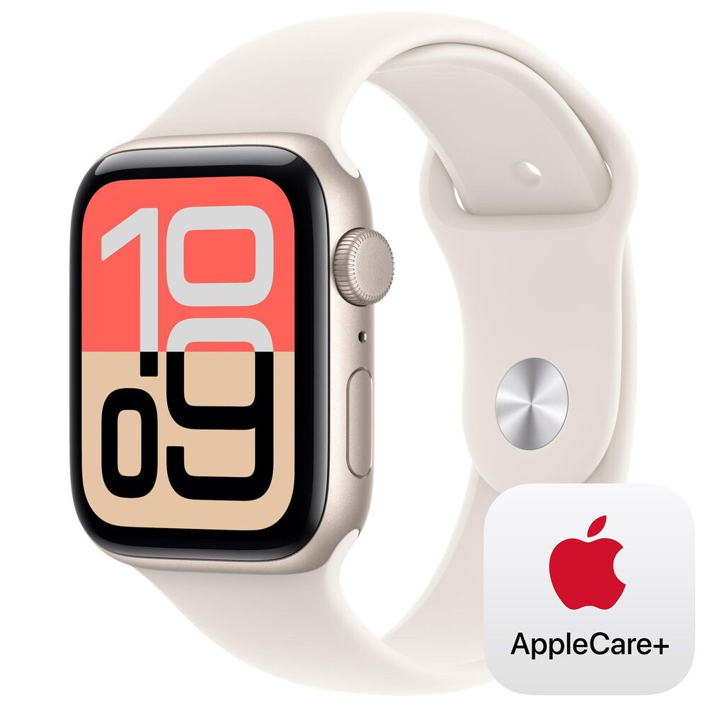 Apple Watch SE 3 (GPS) 44mm Aluminum Case with Sport Band - S/M in Starlight and 2-Year AppleCare+, , large