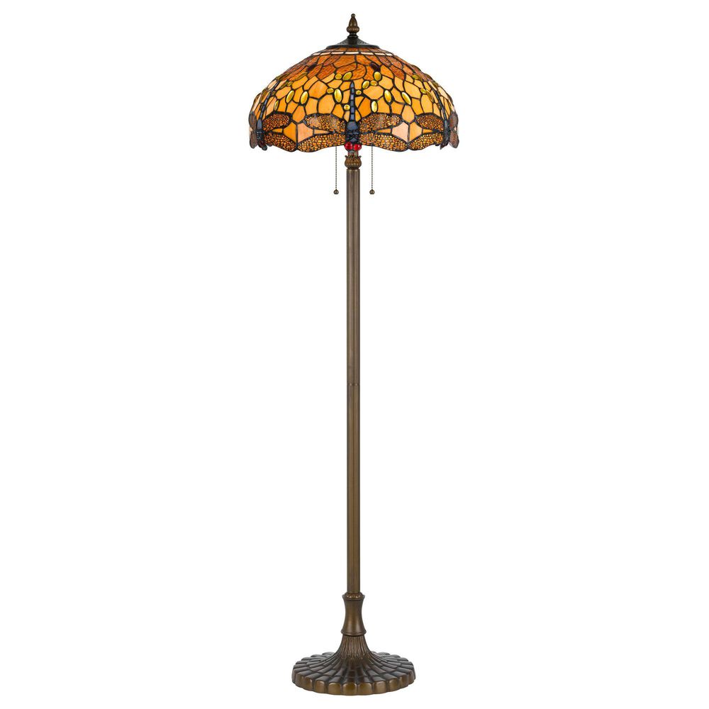 Cal Lighting 60" Tiffany Floor Lamp in Antique Brass, , large
