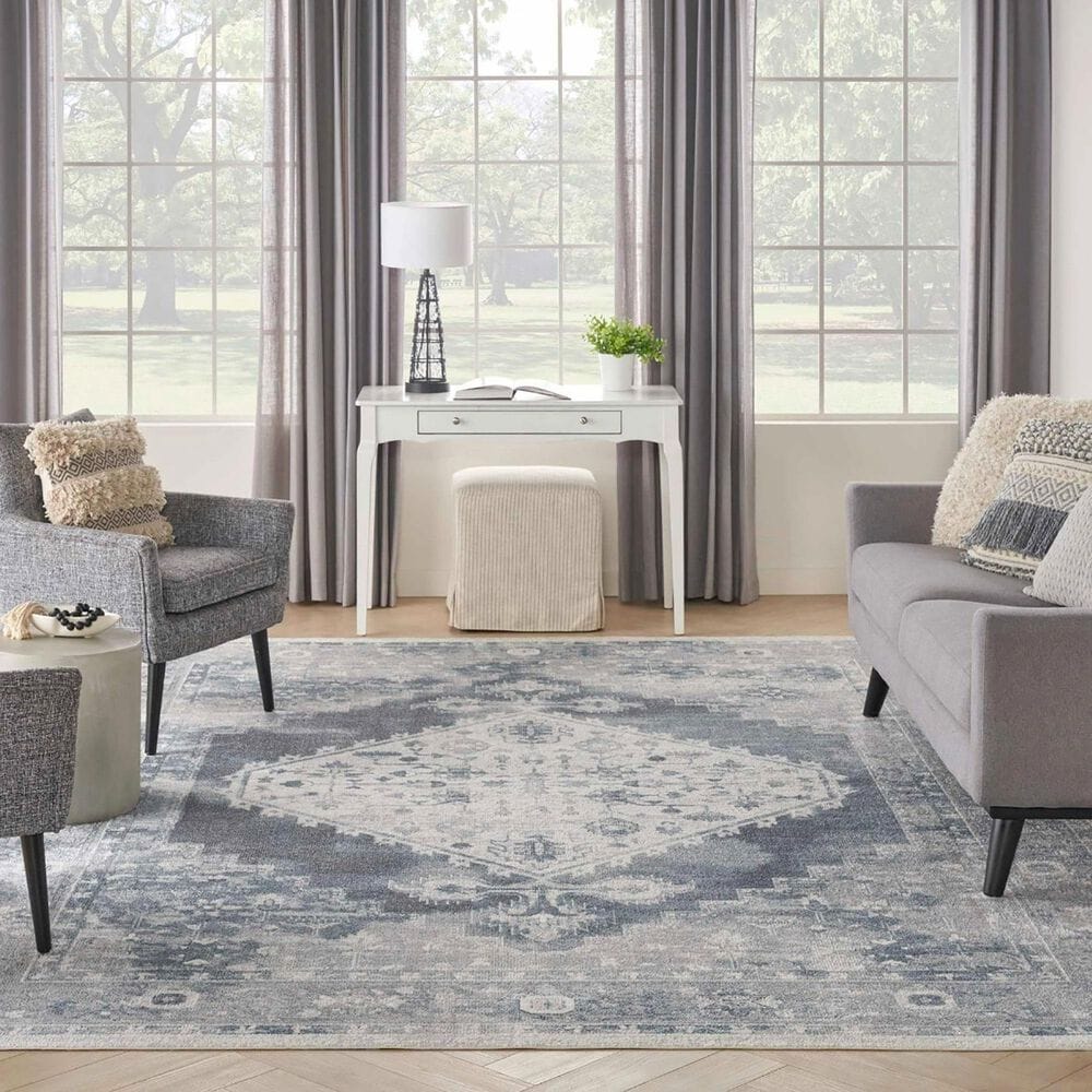 Nourison Astra Machine Washable 9&#39; x 12&#39; Blue and Ivory Area Rug, , large