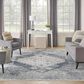 Nourison Astra Machine Washable 9" x 12" Blue and Ivory Area Rug, , large