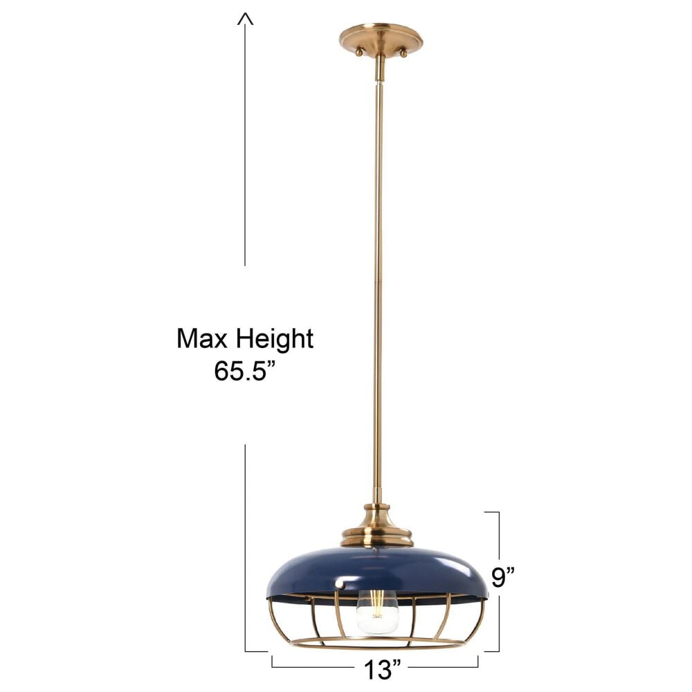 Creative Coop Presley 1-Light Pendant Light with Navy Blue Shade in Brushed Brass, , large