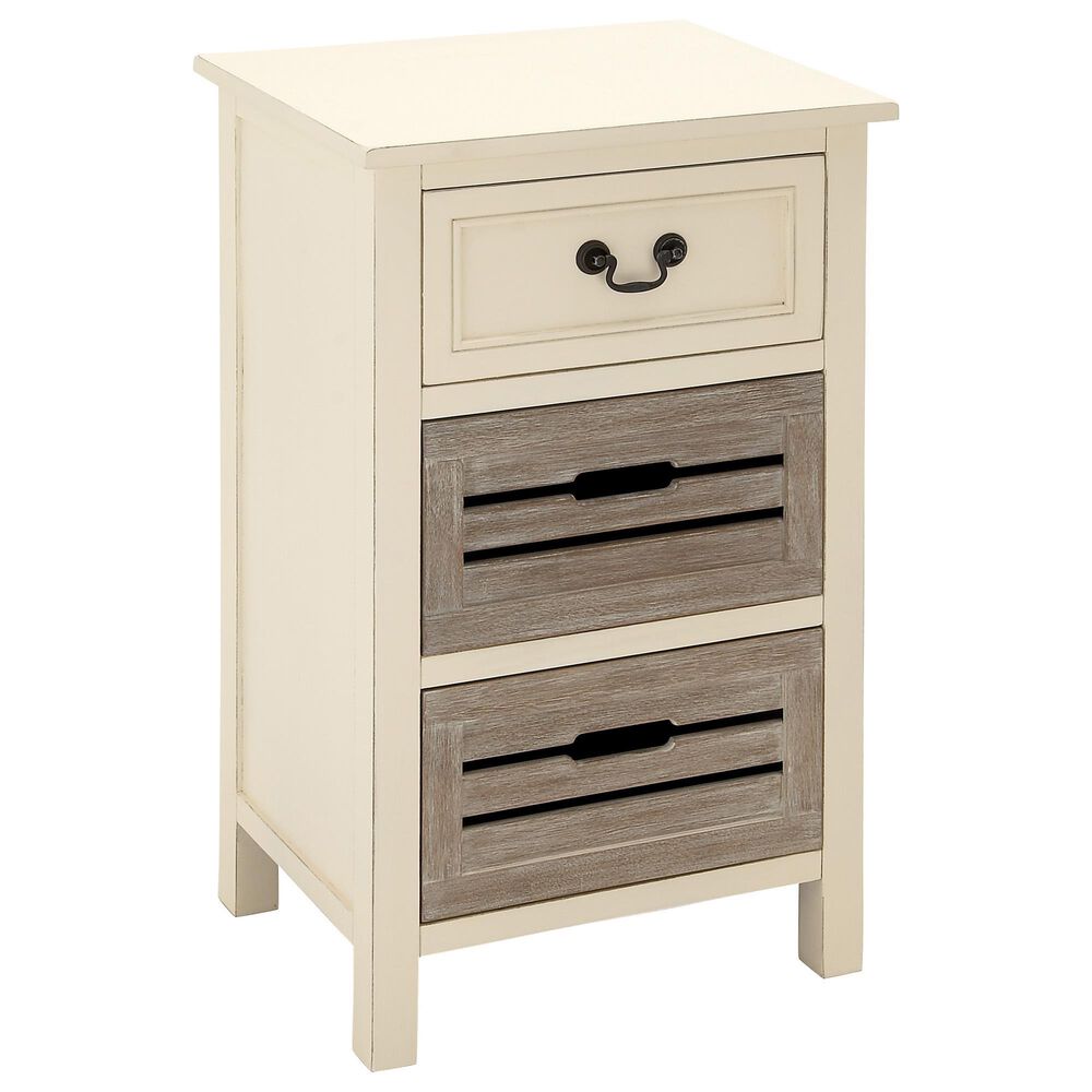 Maple and Jade 3-Drawer Side Table in White and Taupe, , large