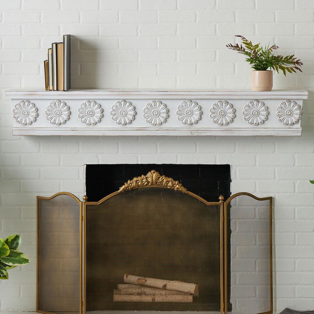 Maple and Jade 60&quot; Wall Shelf in Distressed White and Brown, , large