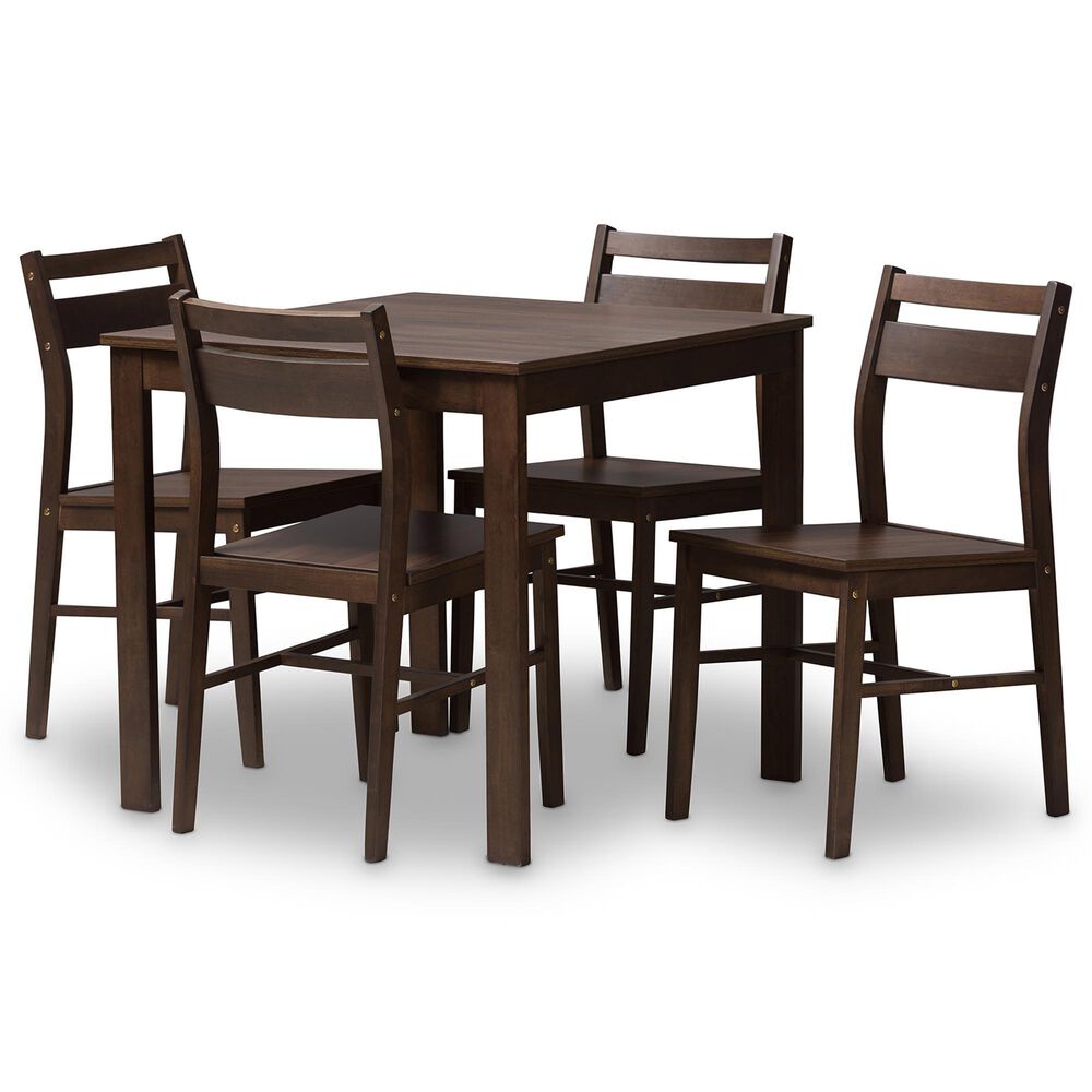 Baxton Studio Lovy 5-Piece Square Dining Set in Walnut, , large