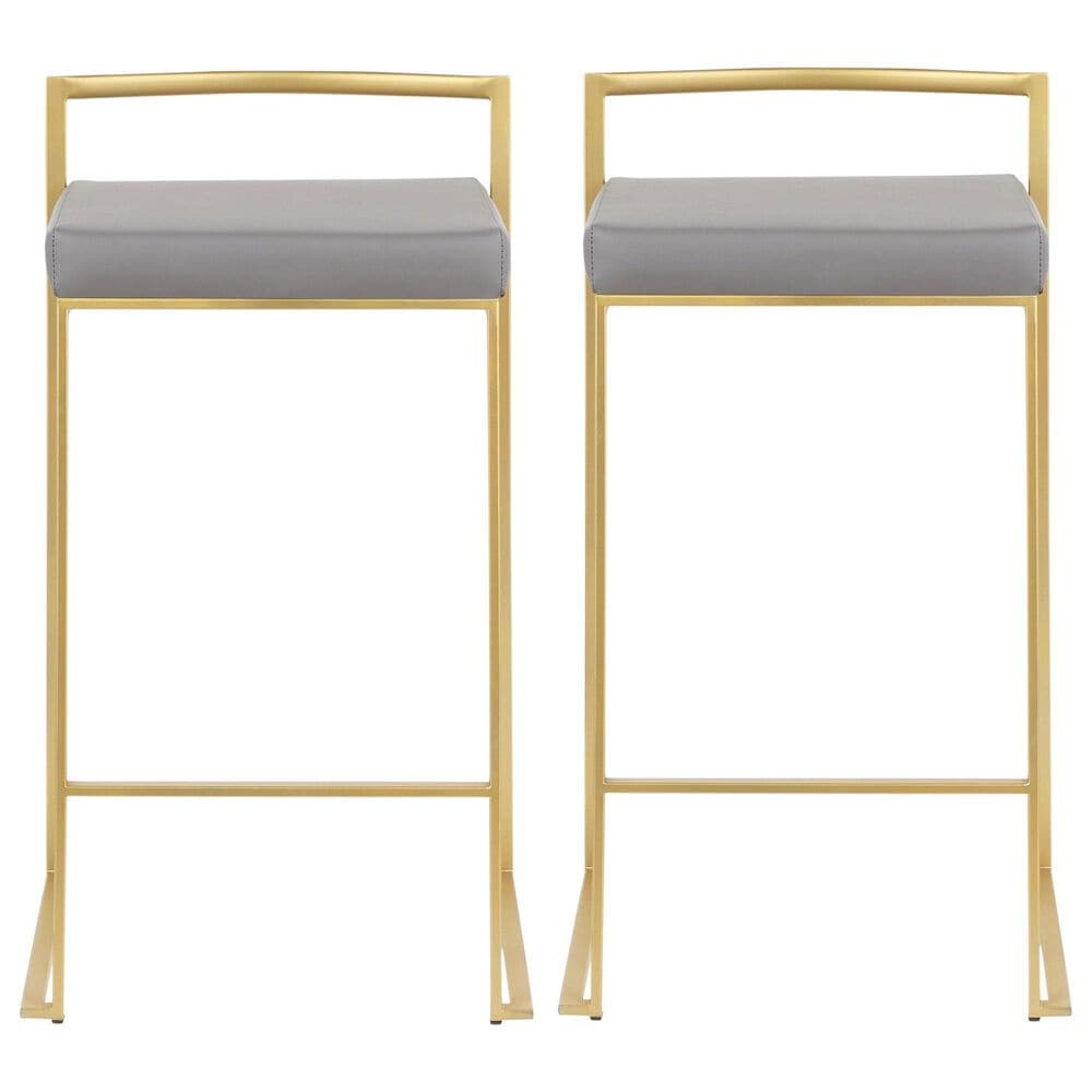 Lumisource Fuji Stackable Counter Stool with Grey Faux Leather Cushion in Gold &#40;Set of 2&#41;, , large