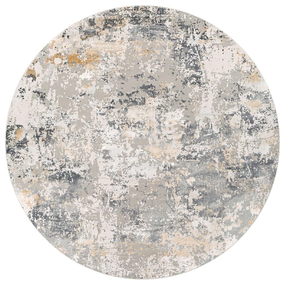Surya Aisha 6"7" Round Charcoal, Gray, Light Gray and Mustard Area Rug, , large