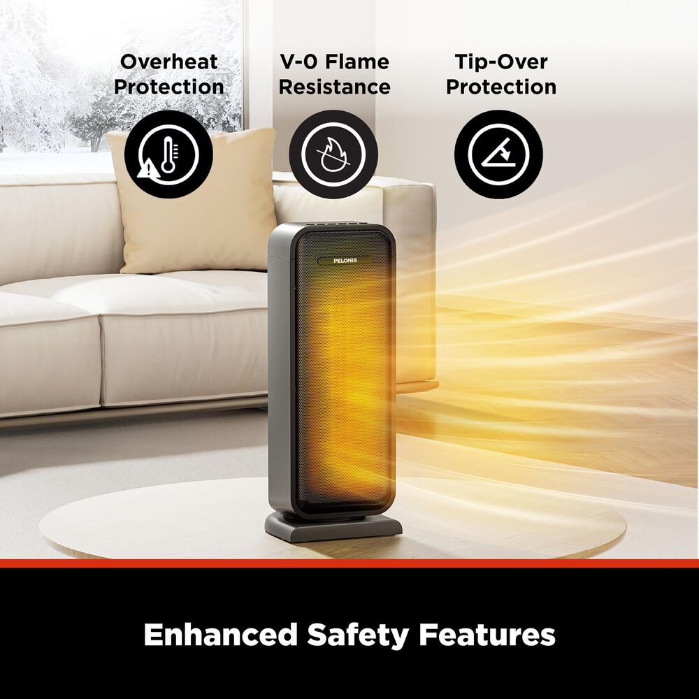 Pelonis Indoor Space Heater with 75 Degree Oscillation &amp; Remote, , large