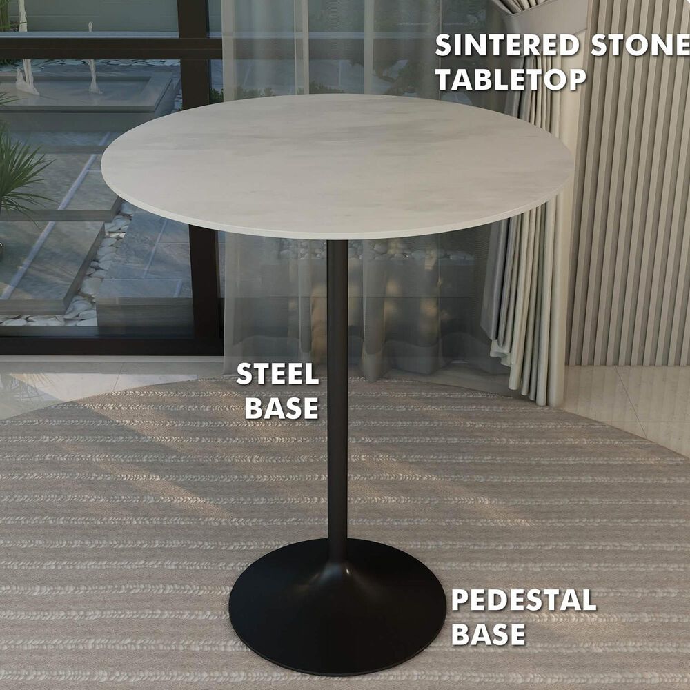 Leisuremod Verve 36&quot; Round Bar Height Dining Table with Sintered Stone Top in Black and White - Table Only, , large