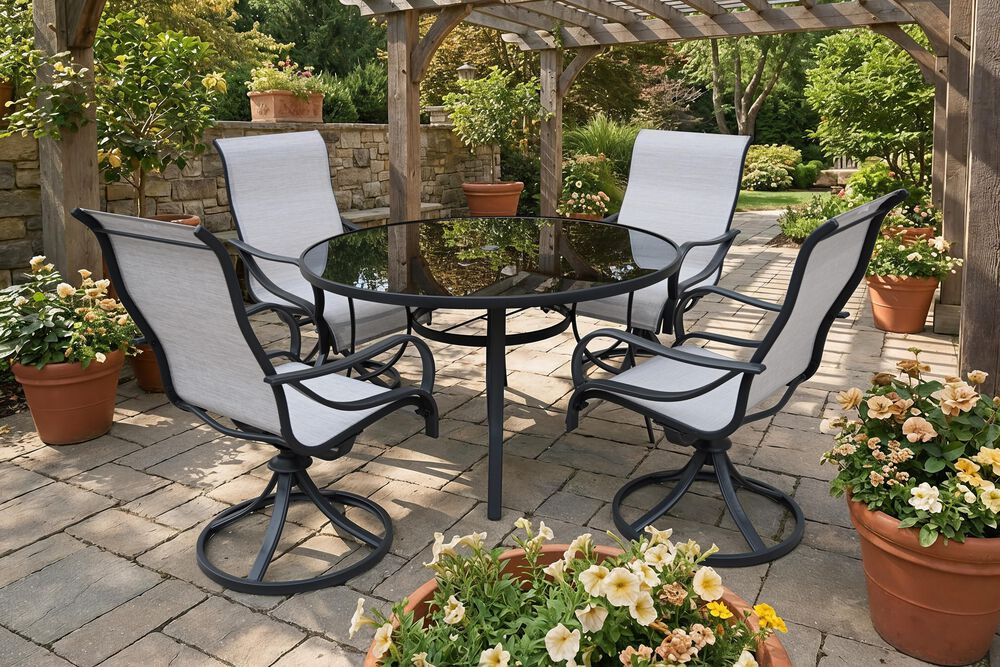 Global Note Collections Hillcrest 5-Piece Patio Dining Set in Boone Grey and Black , , large
