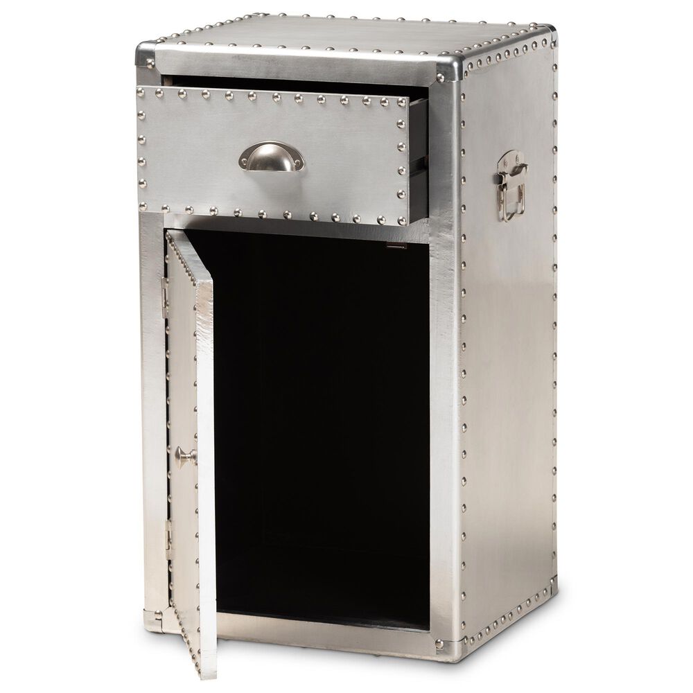 Baxton Studio Serge 1-Door Accent Storage Cabinet in Silver, , large