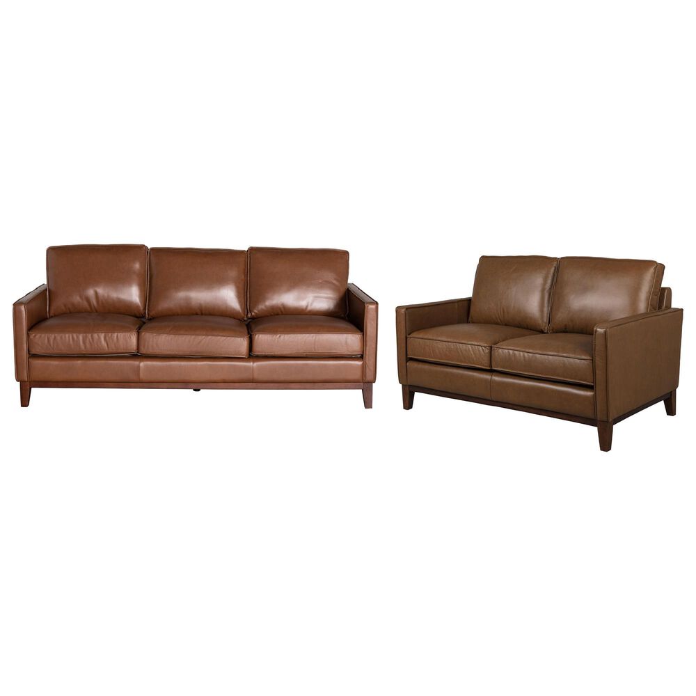 Italiano Furniture Weston Stationary Leather Sofa and Loveseat Set in Highland Brown, , large