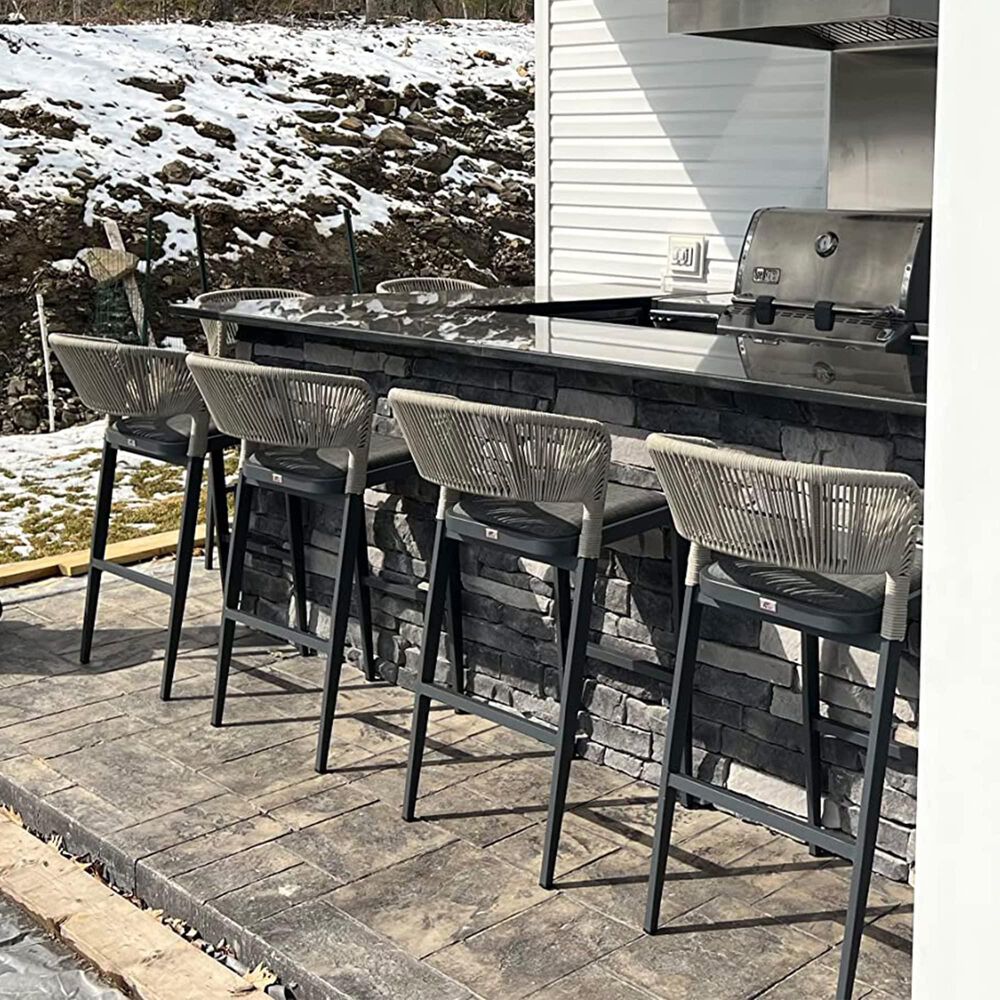 HOMLUX Outdoor Counter Stool with Open-Frame Backrest in Dark Grey (Set of 2), , large
