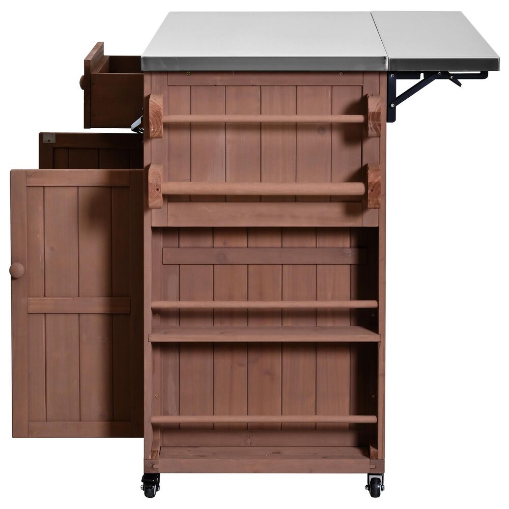 HOMLUX 41.9" Outdoor Extendable Kitchen Island in Brown, , large