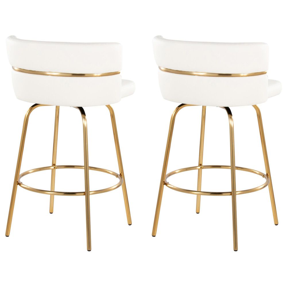 LumiSource Cinch 26" Swivel Counter Stool with White Upholstery in Gold (Set of 2), , large