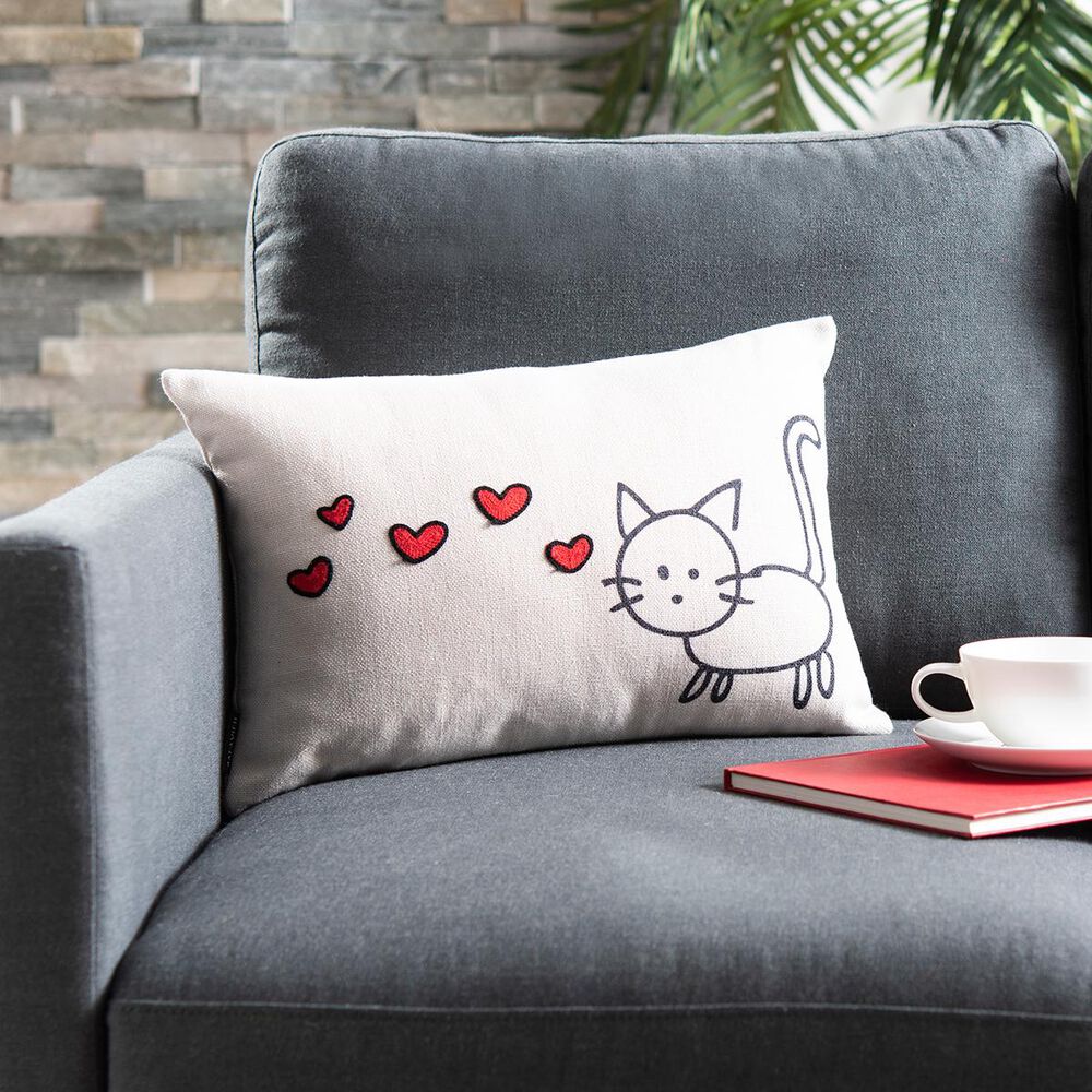 Safavieh Kitty Love Pillow in Cream/Red, , large